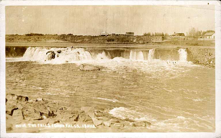 Old sepia toned image of Idaho Falls water fal